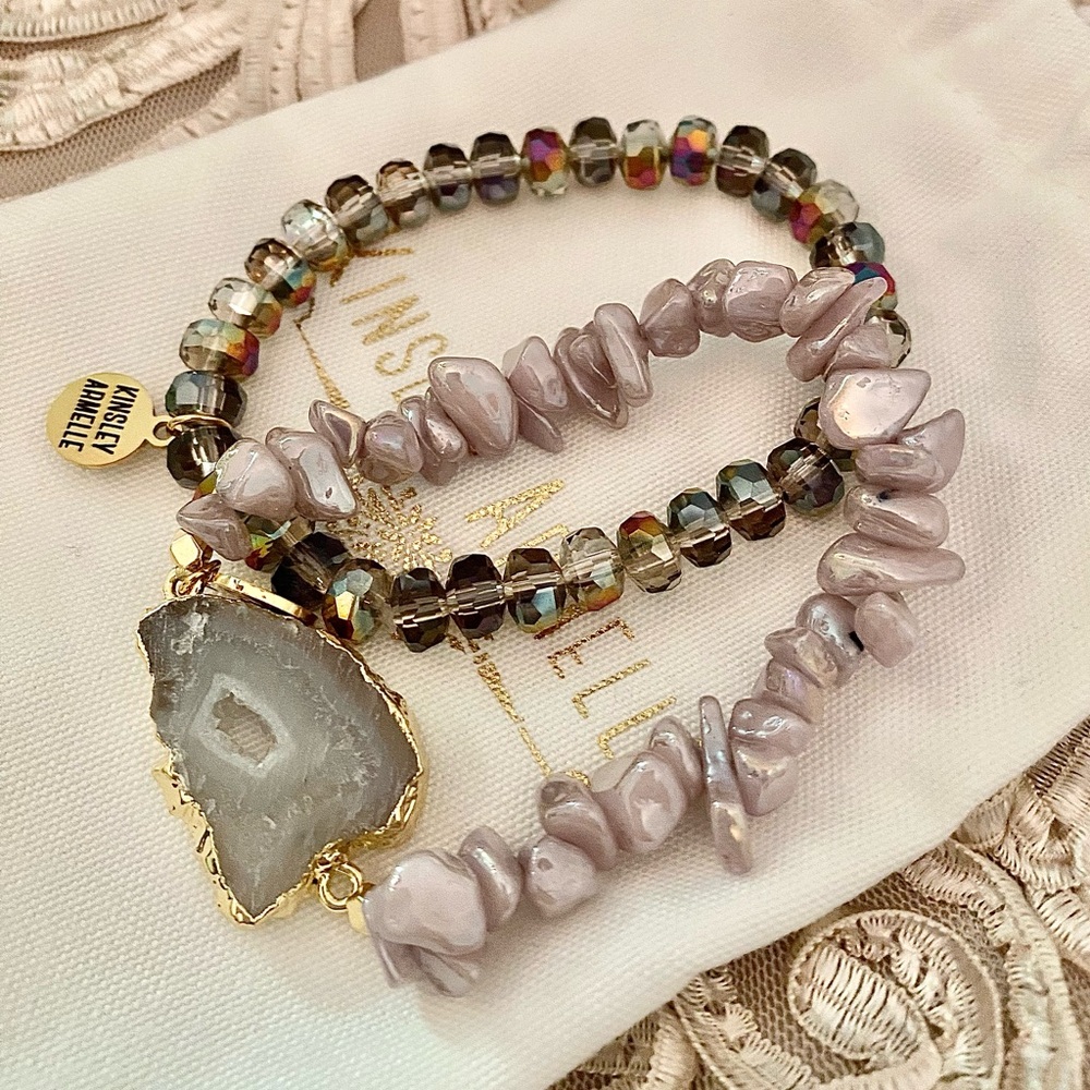 Kinsley Armelle Purple and Gold Beaded Bracelet Set